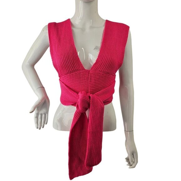 Strappy Knit Tie Up Crop Top Womens OS Versatile Wrap Crop Sweater Vest Pink - Picture 1 of 11